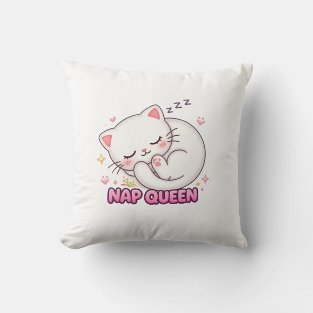 Nap Koningin Kat Sticker | Mooie Slaap Kat Kussen (Voorkant)