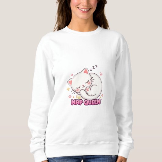 Nap Koningin Kat Sticker | Mooie Slaap Kat Trui (Voorkant)