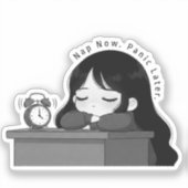 Nap Now Panic Later Relatable Chibi Girl Illustrat Sticker (Voorkant)