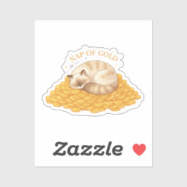 Nap Of Gold Sleepy Cat On Coins Cozy Sticker
