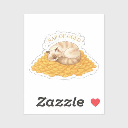 Nap Of Gold Sleepy Cat On Coins Cozy Sticker (Vel)