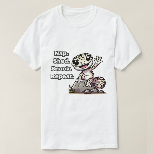 Nap. Schuur. Snack. Herhaal. Funny Leopard Gecko T-shirt (Design voorkant)