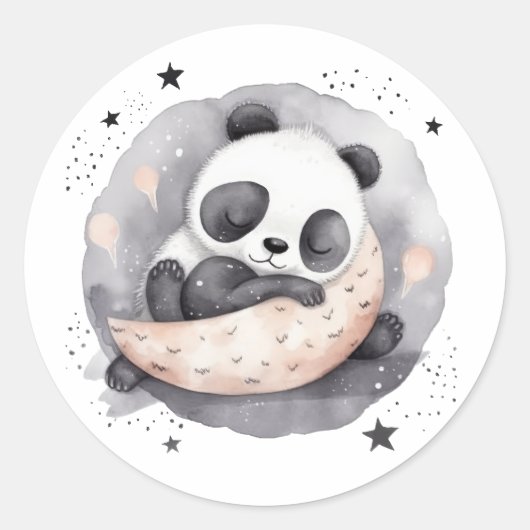NAP Tijd Waterverf Baby Panda Beer Ronde Sticker (Voorkant)