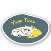 "Nap Time" slapen bulldog marine en gele retro Sticker (Voorkant)