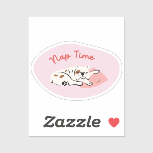 "Nap Time" slapende bulldog lichtroze retro Sticker (Vel)