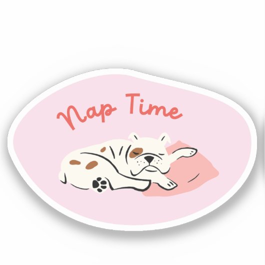 "Nap Time" slapende bulldog lichtroze retro Sticker (Voorkant)