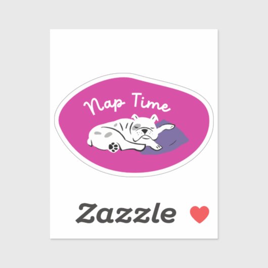 "Nap Time" slapende bulldog magenta en paarse Sticker (Vel)