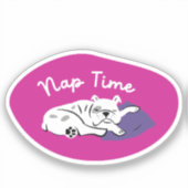 "Nap Time" slapende bulldog magenta en paarse Sticker (Voorkant)