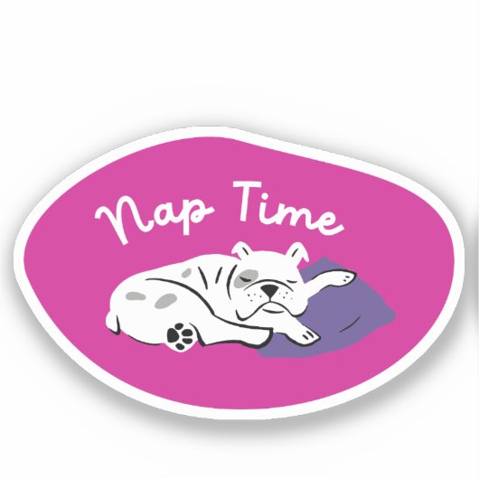 "Nap Time" slapende bulldog magenta en paarse Sticker (Voorkant)
