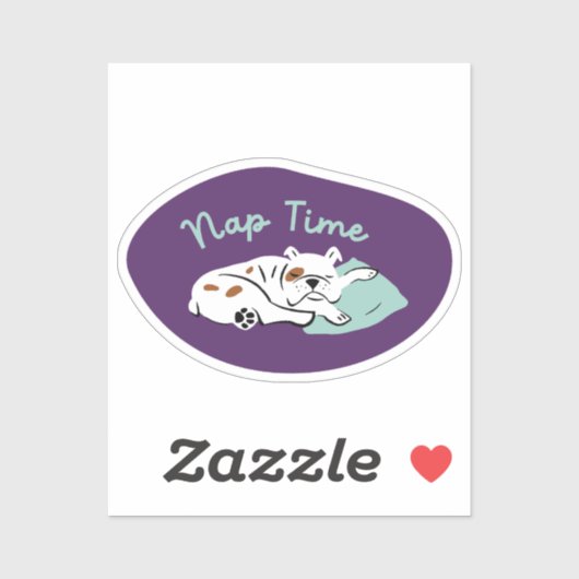 "Nap Time" slapende bulldog paarse en aqua Sticker (Vel)