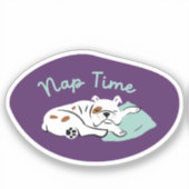 "Nap Time" slapende bulldog paarse en aqua Sticker (Voorkant)