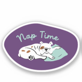 "Nap Time" slapende bulldog paarse en aqua Sticker