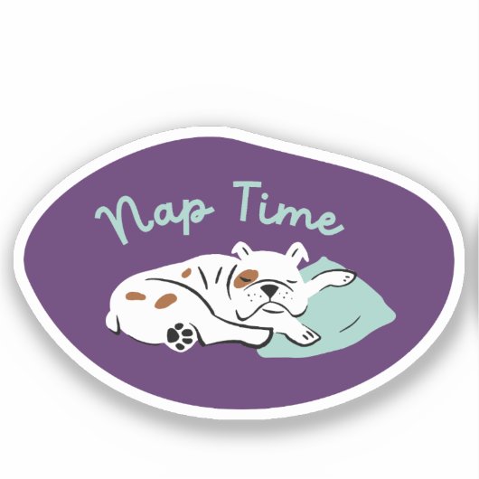 "Nap Time" slapende bulldog paarse en aqua Sticker (Voorkant)
