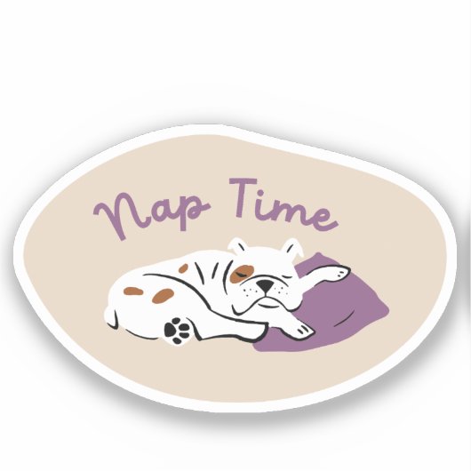 "Nap Time" slapende bulldog zanderig beige paarse Sticker (Voorkant)