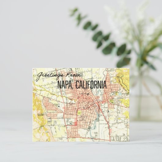 Napa CA Vintage Map 1944 Briefkaart (Staand voorkant)
