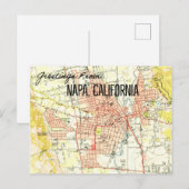 Napa CA Vintage Map 1944 Briefkaart (Voorkant / Achterkant)