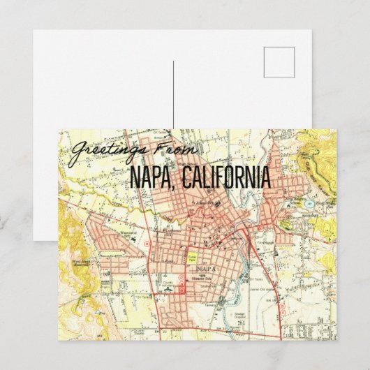 Napa CA Vintage Map 1944 Briefkaart (Voorkant / Achterkant)