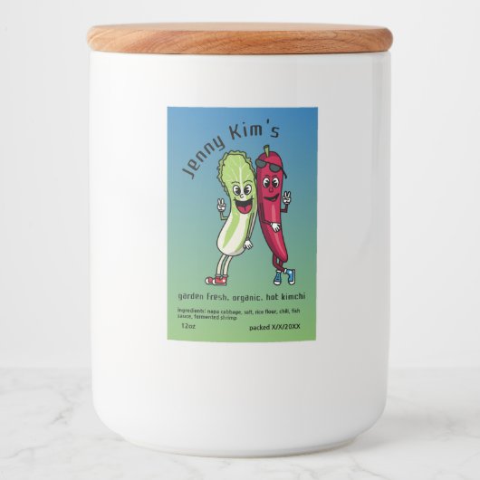 Napa en Pepper Pals Funny Cartoon Kimchi Voedselcontainer Etiket (Voorkant)