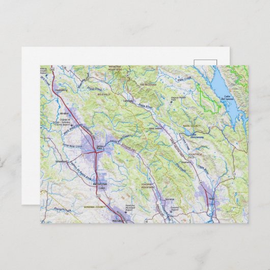 Napa naar Healdsburg CA Kaart (Voorkant / Achterkant)