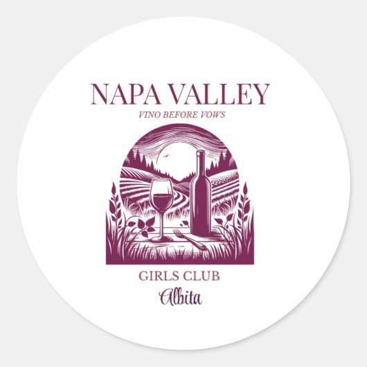 Napa Valley Bachelorette Ronde Sticker (Voorkant)