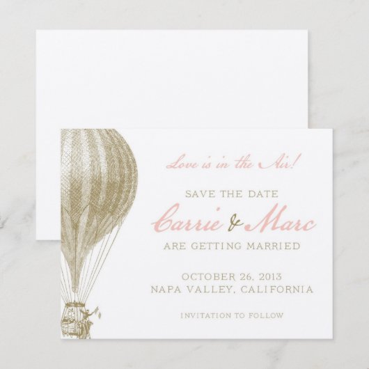 Napa Valley  Hete Luchtballon Save the Date (Voorkant / Achterkant)