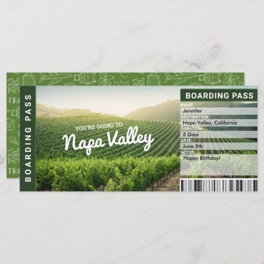 Napa Valley Surprise Trip onthult Gift Ticket (Voorkant / Achterkant)