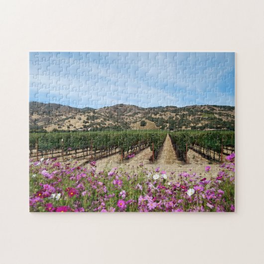 Napa Valley Vineyard bij Oogsttijd met Cosmos Legpuzzel (Horizontaal)