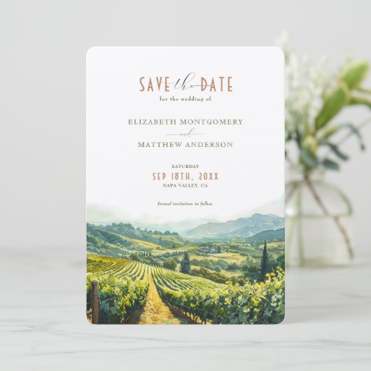 Napa Valley Vineyard Elegance Save-the-Date Kaart (Staand voorkant)