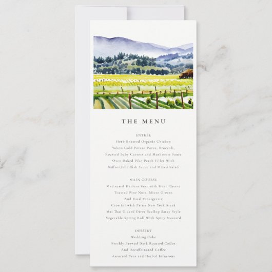 Napa Valley Vineyard Landscape Wedding Menu Kaart (Voorkant)