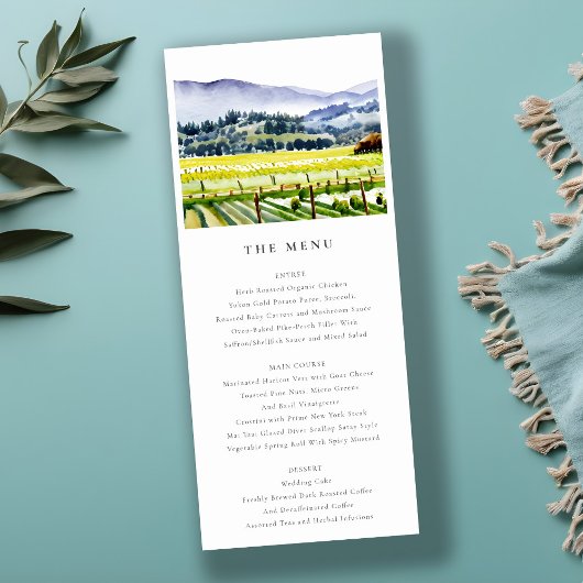 Napa Valley Vineyard Landscape Wedding Menu Kaart