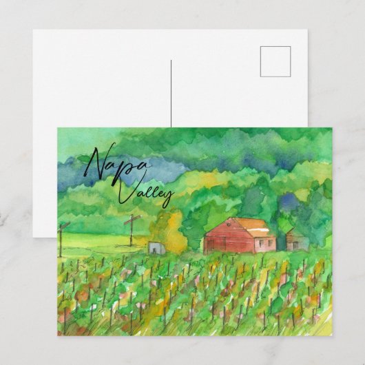 Napa Valley Vineyard Red Barn Field Rows Briefkaart (Voorkant / Achterkant)