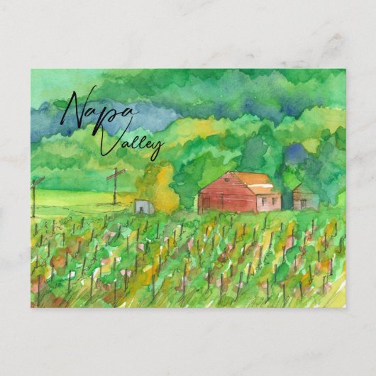 Napa Valley Vineyard Red Barn Field Rows Briefkaart (Voorkant)