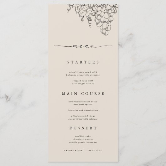 Napa Valley Vineyard Rustic Winery Wedding Menu (Voorkant)