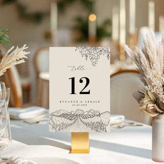 Napa Valley Vineyard Winery Wedding Table Number Kaart