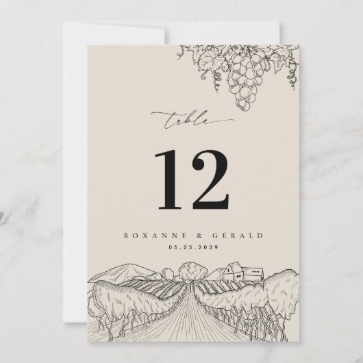 Napa Valley Vineyard Winery Wedding Table Number Kaart (Achterkant)