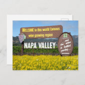 Napa Valley Welcome Sign with Mustard Field Briefkaart (Voorkant / Achterkant)