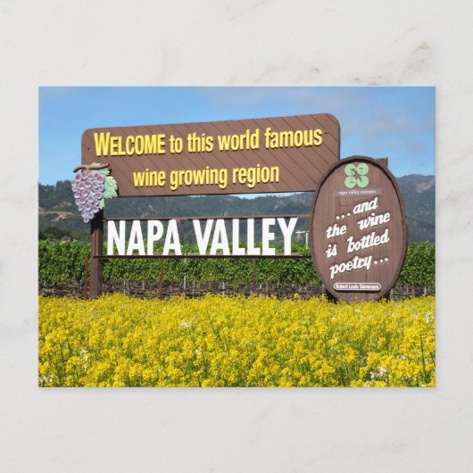 Napa Valley Welcome Sign with Mustard Field Briefkaart (Voorkant)