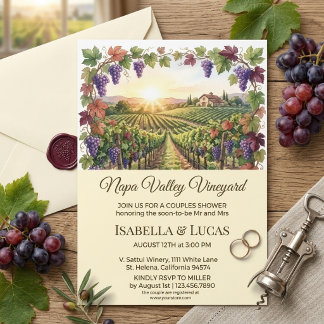 Napa Valley Wijngaard Aquarel Koppels Bruiloft Kaart
