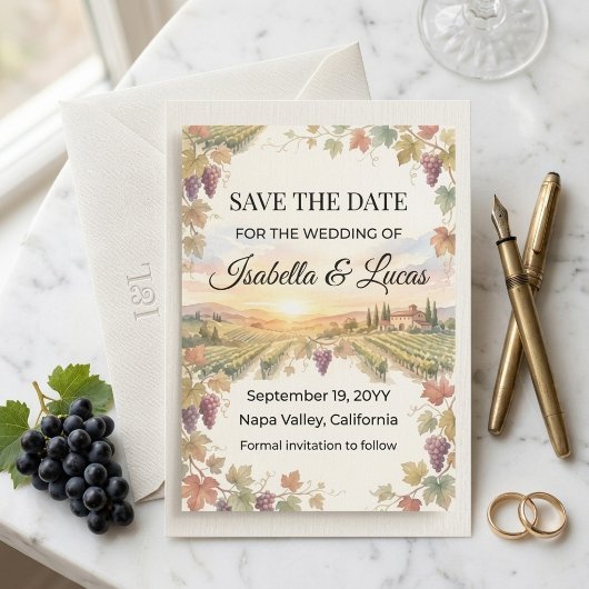 Napa Valley Wijngaard Aquarel Save The Date