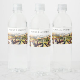 Napa Valley wijngaard watercolor bruiloft Waterfles Etiket
