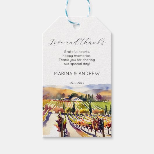 Napa Valley wijngaard waterverf bruiloft dank u Cadeaulabel (Voorkant)