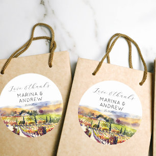 Napa Valley wijngaard waterverf bruiloft gunst Ronde Sticker