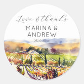 Napa Valley wijngaard waterverf bruiloft gunst Ronde Sticker (Voorkant)