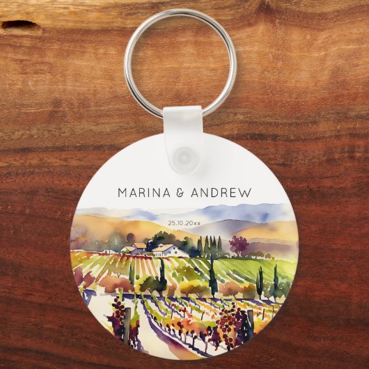Napa Valley wijngaard waterverf bruiloft gunsten Sleutelhanger (Voorkant)