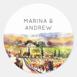 Napa Valley wijngaard waterverf bruiloft Ronde Sticker