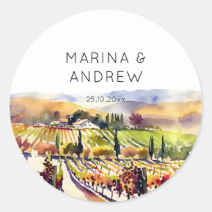 Napa Valley wijngaard waterverf bruiloft Ronde Sticker