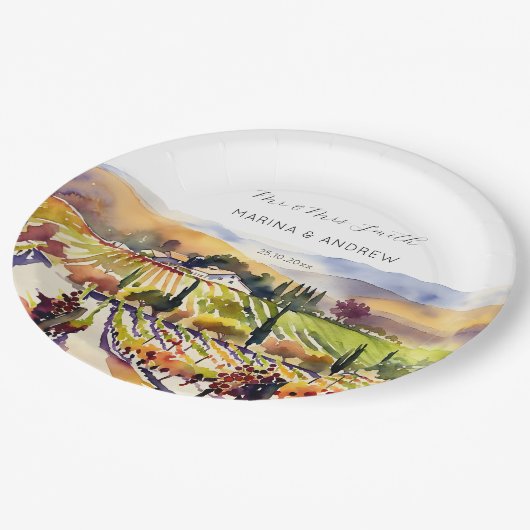Napa Valley wijngaard waterverf bruiloft servies Papieren Bordje (Gekanteld)
