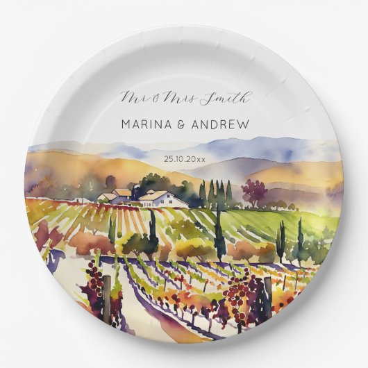 Napa Valley wijngaard waterverf bruiloft servies Papieren Bordje (Voorkant)