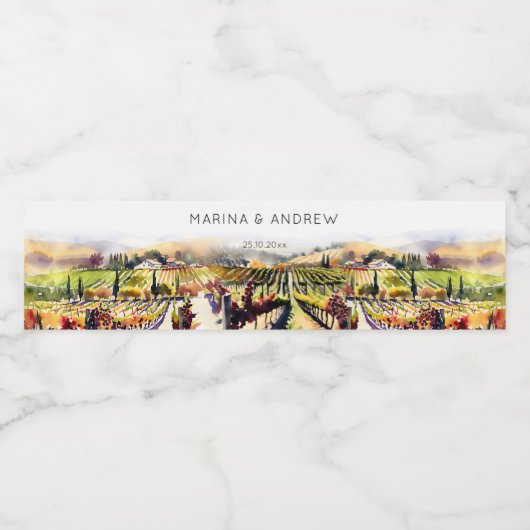 Napa Valley wijngaard waterverf bruiloft Waterfles Etiket (Enkel label)