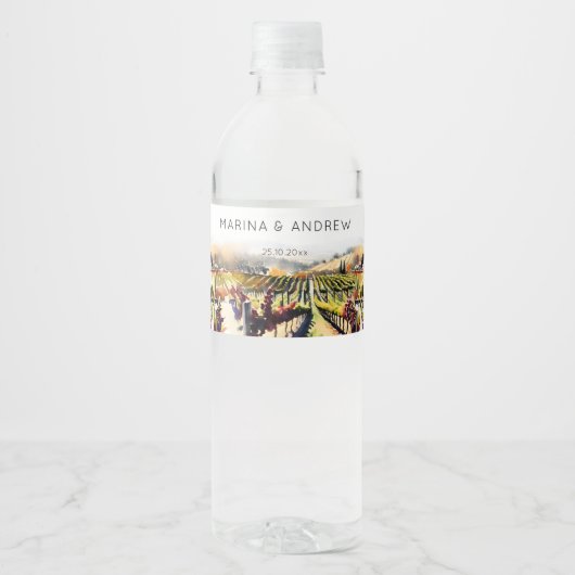 Napa Valley wijngaard waterverf bruiloft Waterfles Etiket (Voorkant)